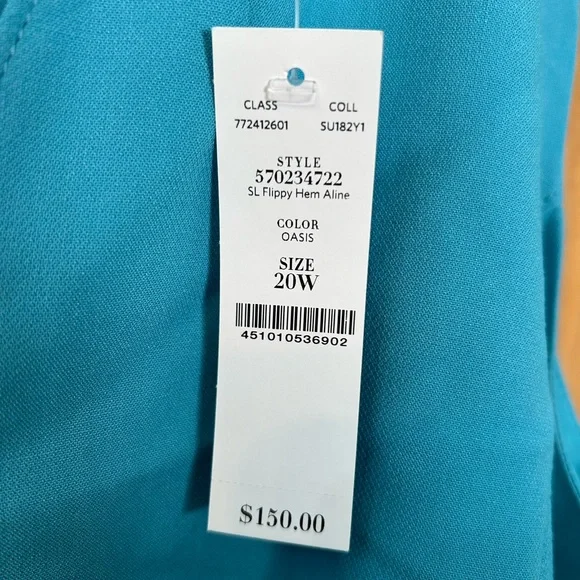 WHBM dress NWT 20W aqua teal flare sleeveless floppy hem alone dress oasis color - Picture 11 of 14